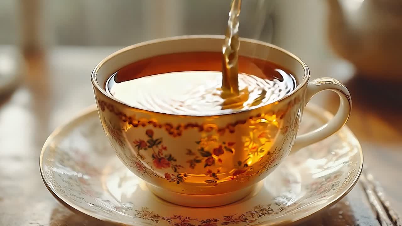 Pouring tea into a teacup