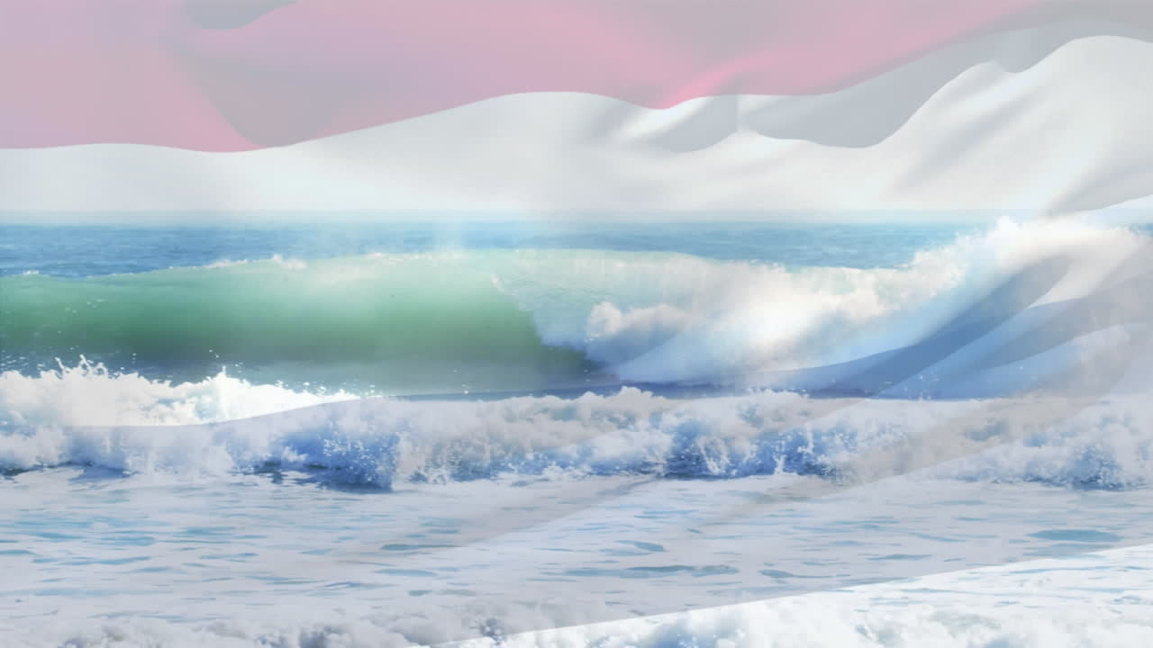 네덜란드의  ⁇ 발이 바다의 파도 위에서 날아다니는 애니메이션