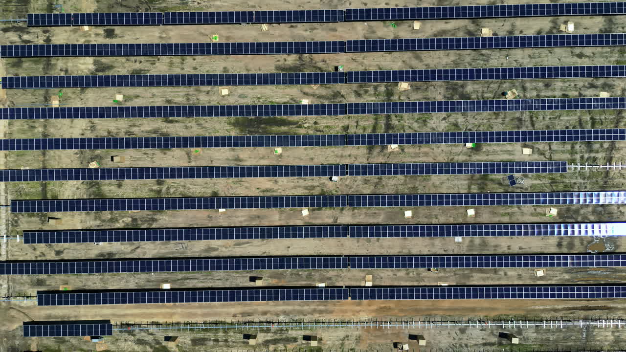 Above View Of Huge Construction Site Of Solar Power Panels For Renewable Energy