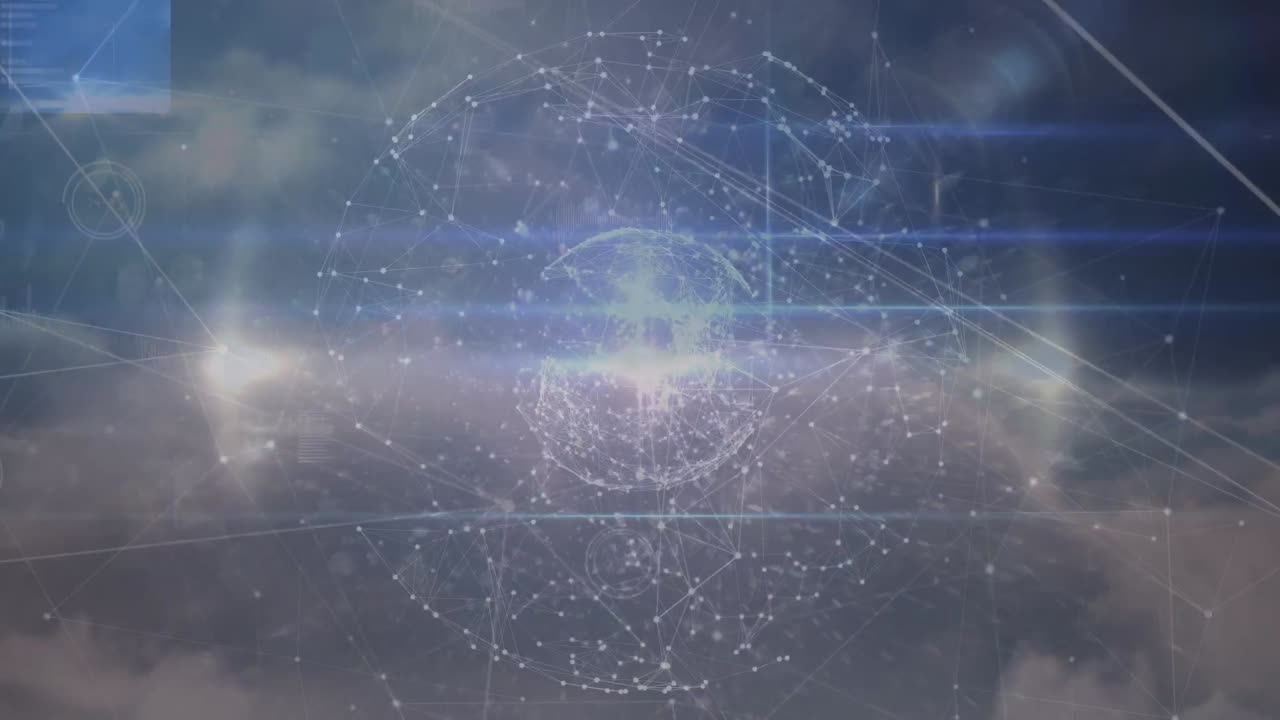 구름 위의 연결로 만들어진 지구의 애니메이션