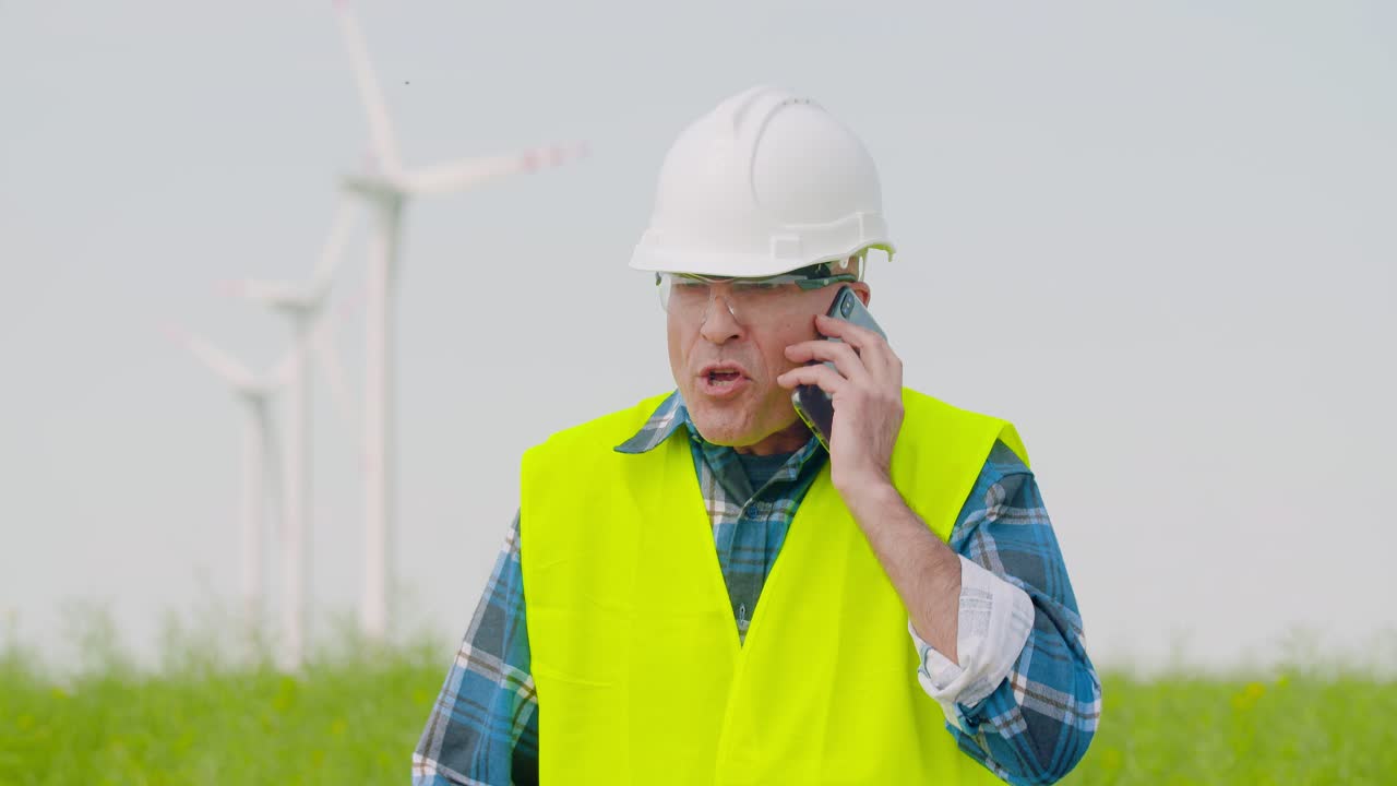 ingeniero masculino frustrado hablando por teléfono en la granja 2