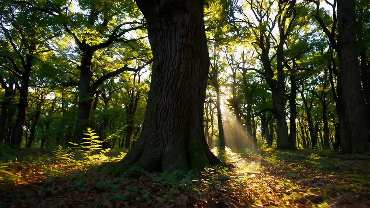 Sunlight filtering through a dense forest