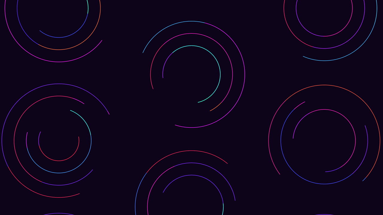 Abstract pattern colorful lines and circles on a black background