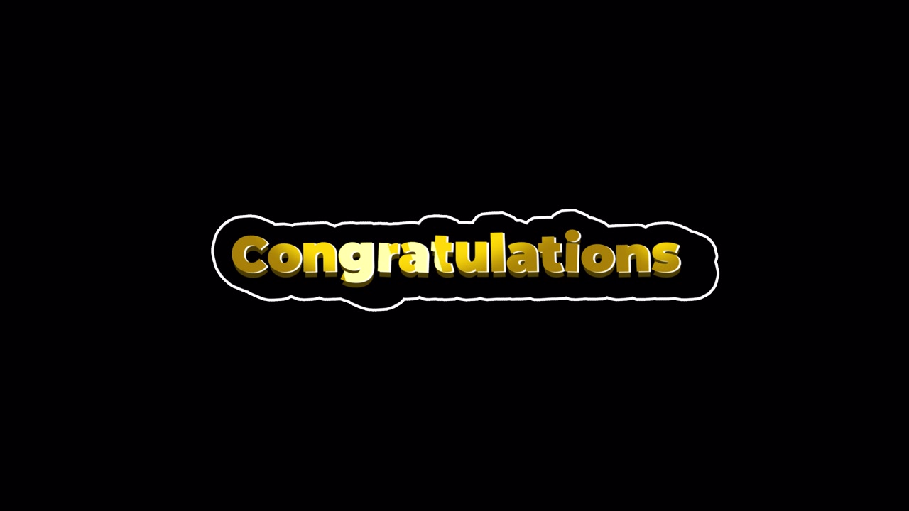 Animated Gold Congratulations Text on Black Background