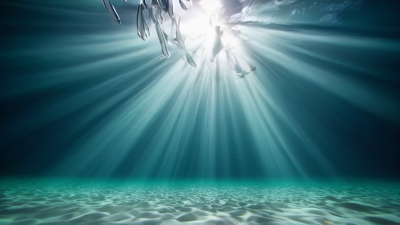 School of Fish Underwater in Sunbeams