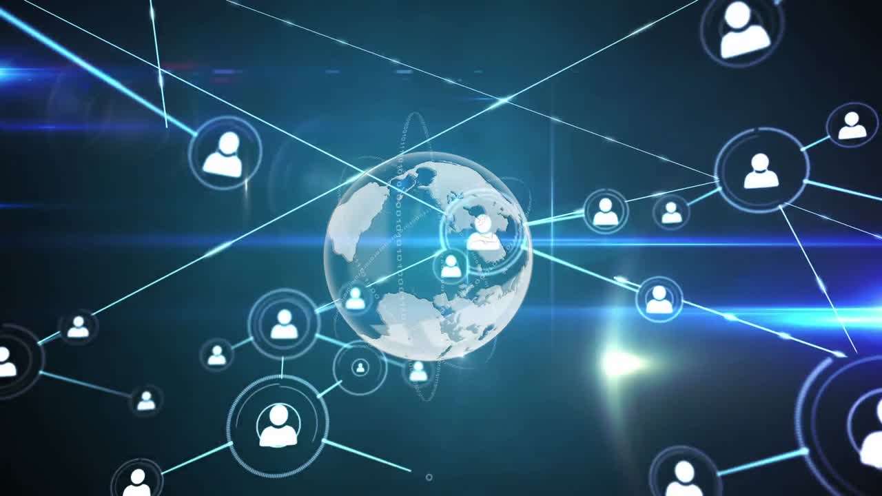 전 세계 사람들과 연결되는 네트워크의 애니메이션 아이콘