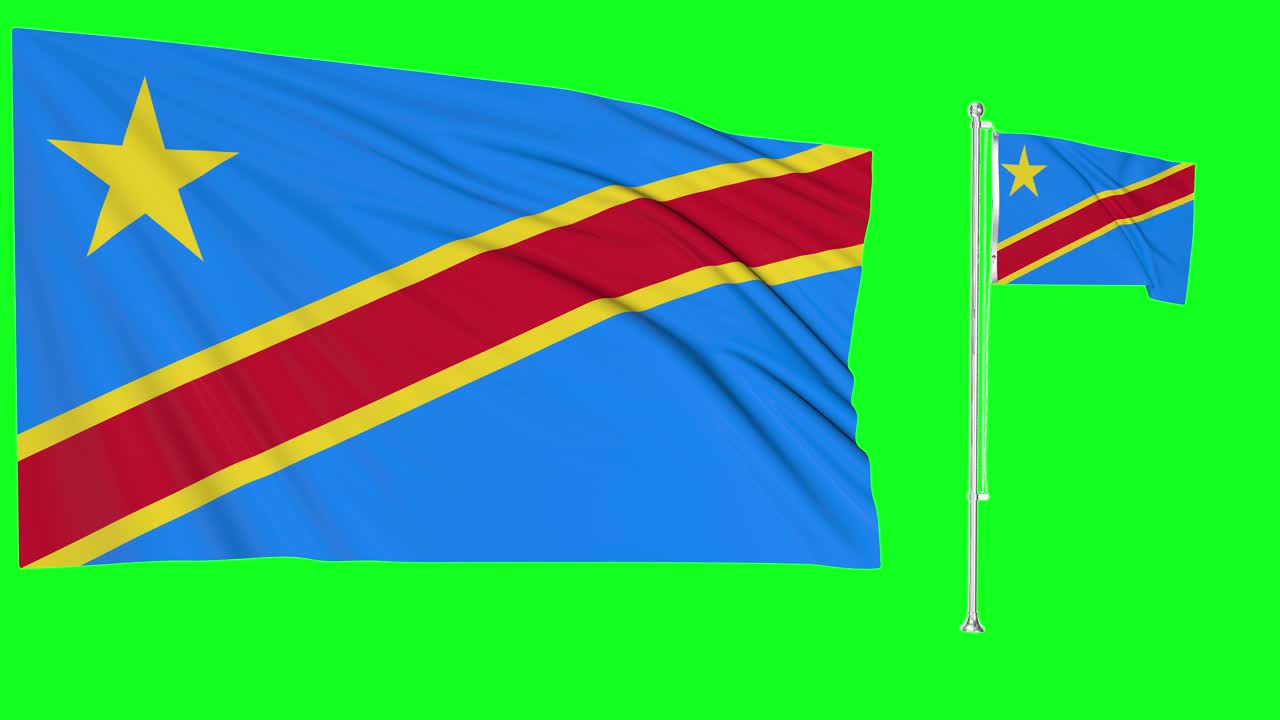 pantalla verde ondeando la bandera de la república democrática del congo o el asta de la bandera