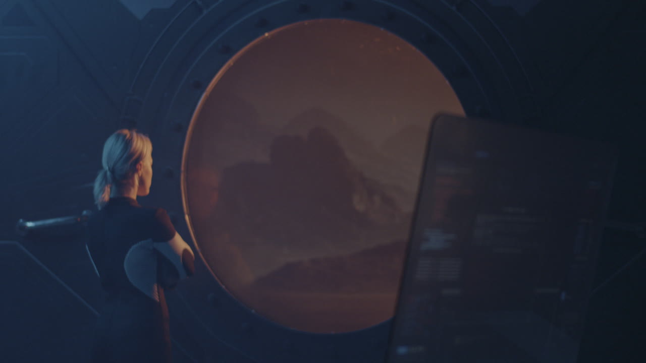 Astronaut Observing Alien Planet Through Spaceship Window