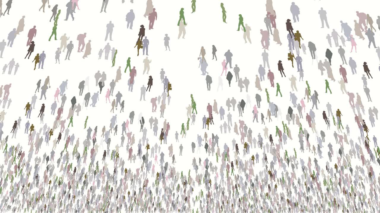 흰색 배경 애니메이션에서 많은 사람들을 축소