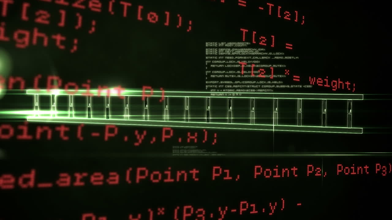 Animation of science data processing over dark background