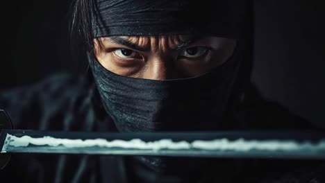 a man in a black ninja outfit holding a sword