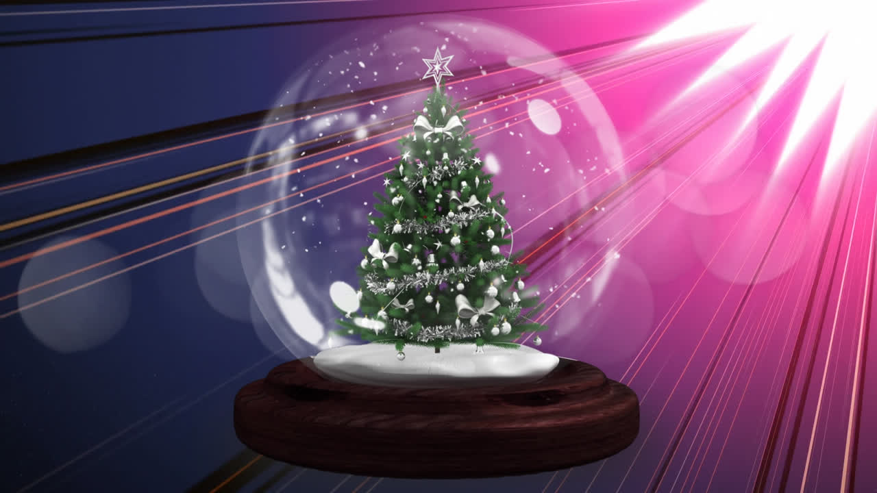 보라색 배경에 반이는 광선 위에 눈 공의 애니메이션