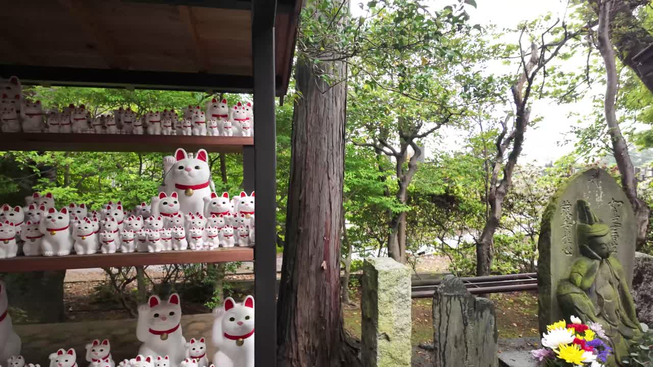 Large collection of Maneki-neko beckoning cat figurines at Gotokuji Temple Tokyo, Japan