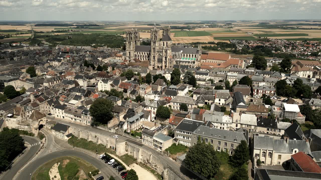 Medieval Laon French Town Cathedral Notre-Dame France Historic Aerial Landscape