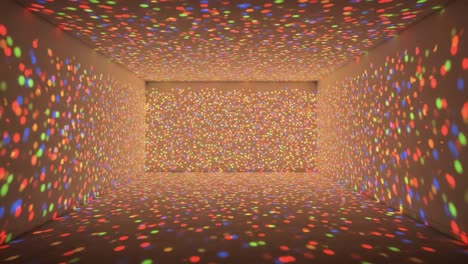 a vibrant projection of colors illuminates a minimalist room transforming it into a dancing kaleidoscope of light, shadows, and patterns