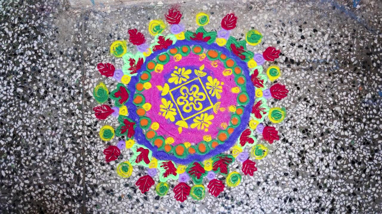 Traditional Colorful Rangoli Floor Art Created By Hand For Diwali Celebration