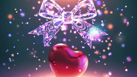 glowing bow and heart with sparkling lights