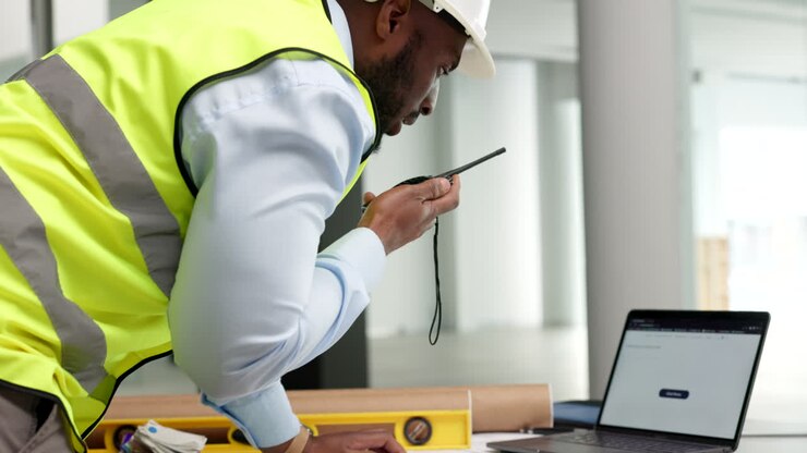 Busy engineer talking and working on project
