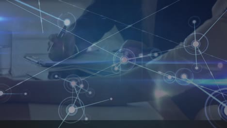animation of network of connections over two caucasian business people