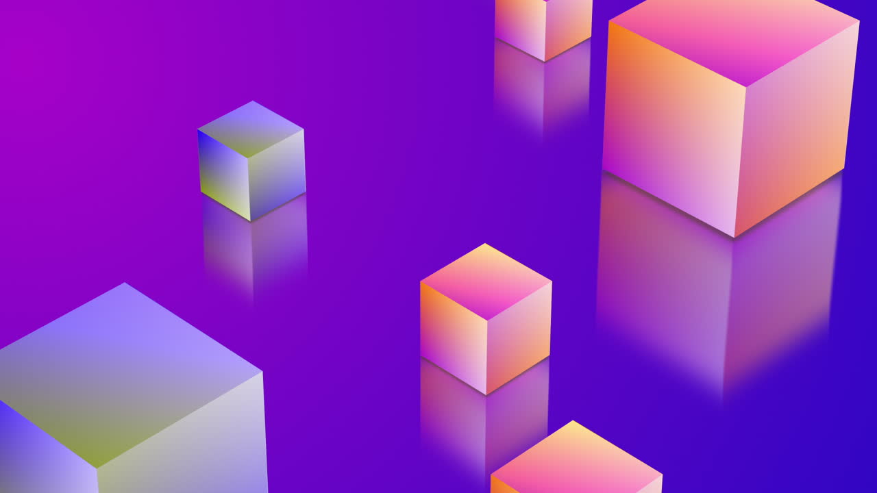 Cubi geometrici 3D colorati che si muovono in uno spazio astratto