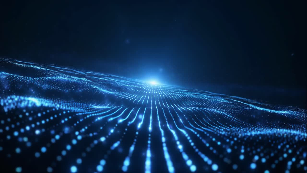 Dynamic Blue Particle Wave in Abstract Digital Space