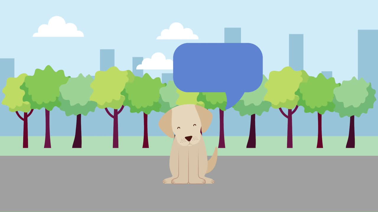 공원에서 귀여운 개 마스코트 말 버블