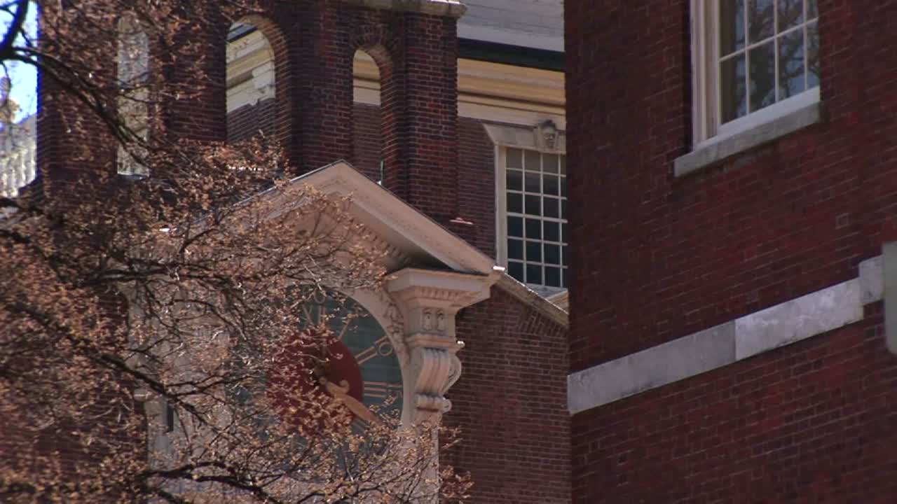 The Camera Pans Up To The Charming Ornate Clock Tower On Independence Hall