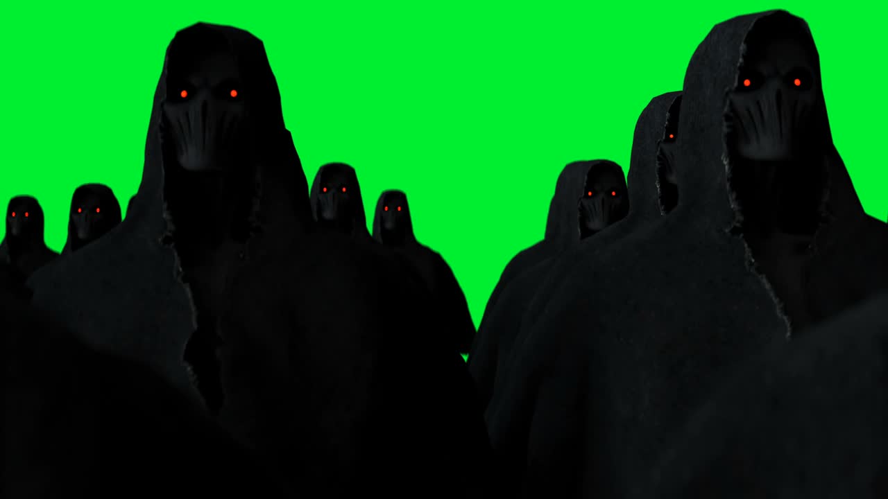 미스터리 공포 유령 애니메이션, 역동적인 후디, 고립, 현실적인 4k 녹색 화면 애니메이션