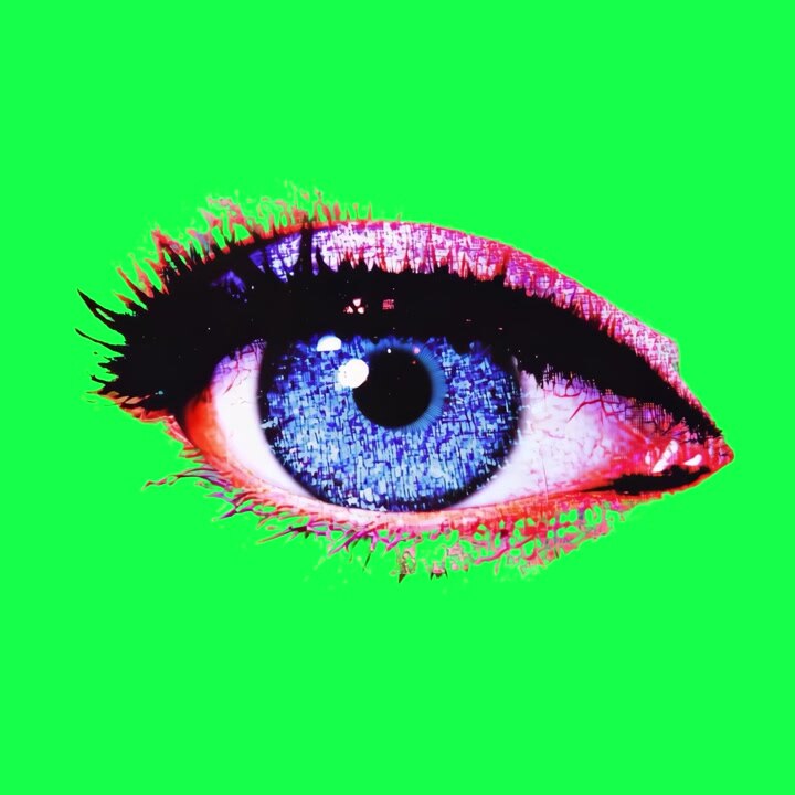 Stylized Human Eye Blinking Against a Bright Green Background