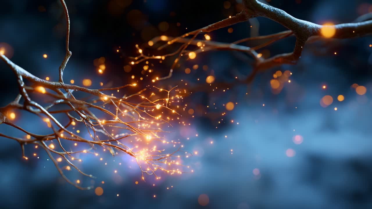 Ethereal Glowing Branches: Enchanting Visualization of Sparkling Lights and Twisting Twigs Creating a Dreamlike Atmosphere with a Touch of Nature's Magic