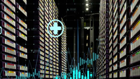 animación del procesamiento de datos financieros a través de servidores informáticos