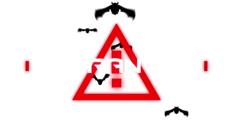 animation of covid 19 warning text, quarantine, over bats, on white