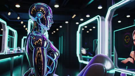 salón de belleza futurista con un maquillador robot
