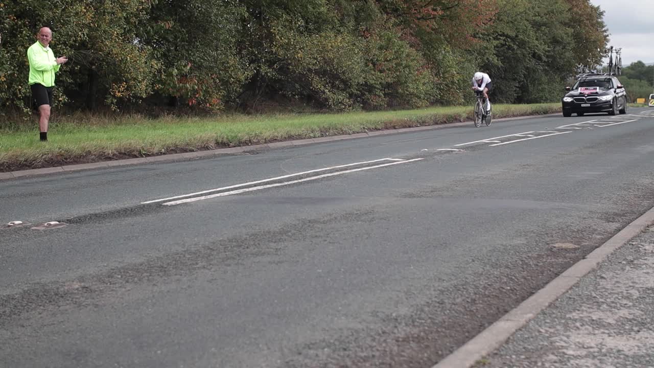 Northallerton, Yorkshire, UK, 25th September 2019 - UCI Men's Elite Individual Time Trial, Road World Championships - Riders on the road 3km from the start