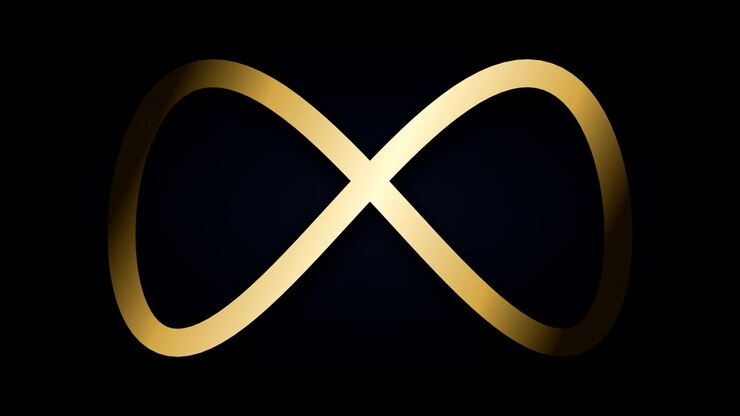 Animação abstrata de transformação do símbolo do infinito dourado