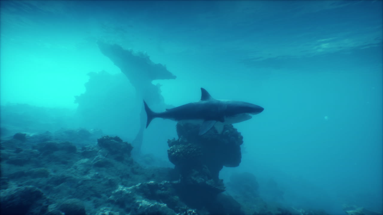 un tiburón nadando en un arrecife de coral