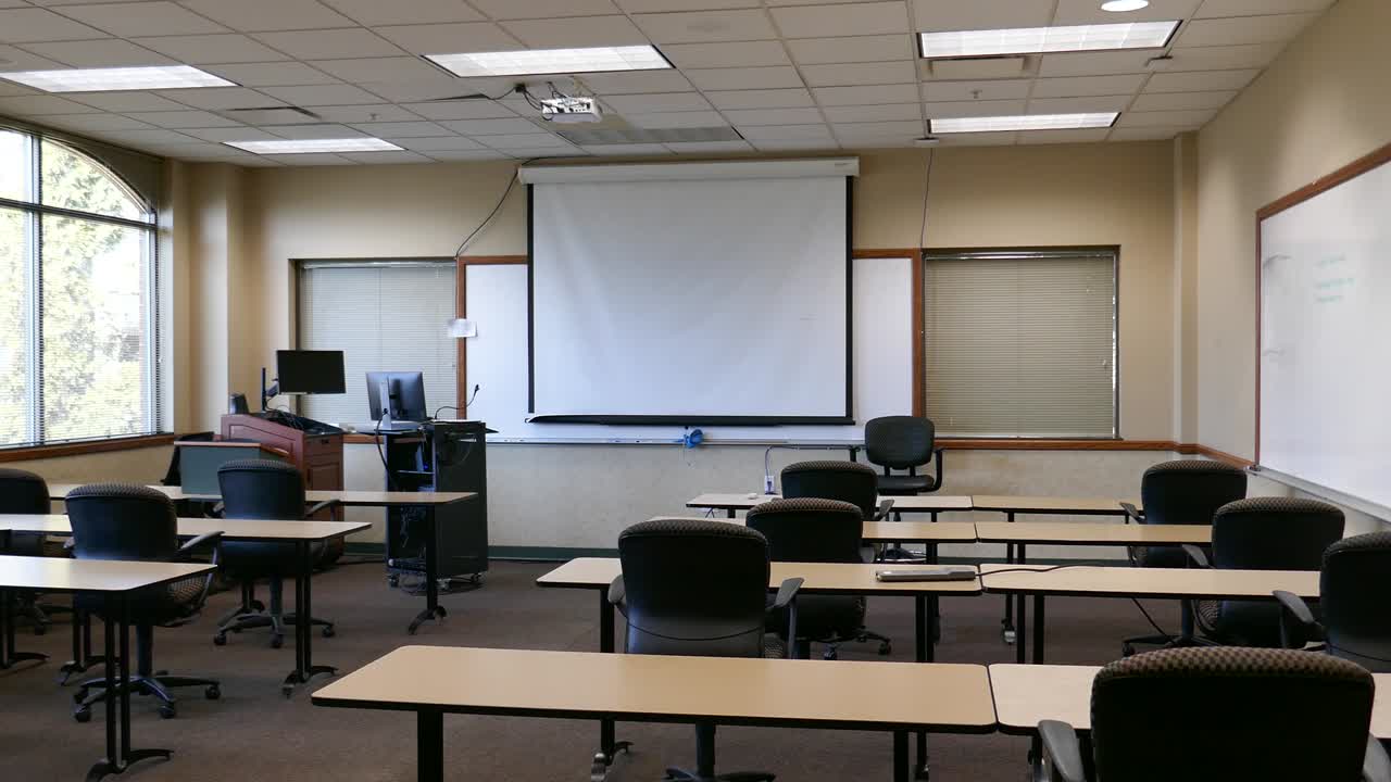 Front view of classroom with learning technology empty space