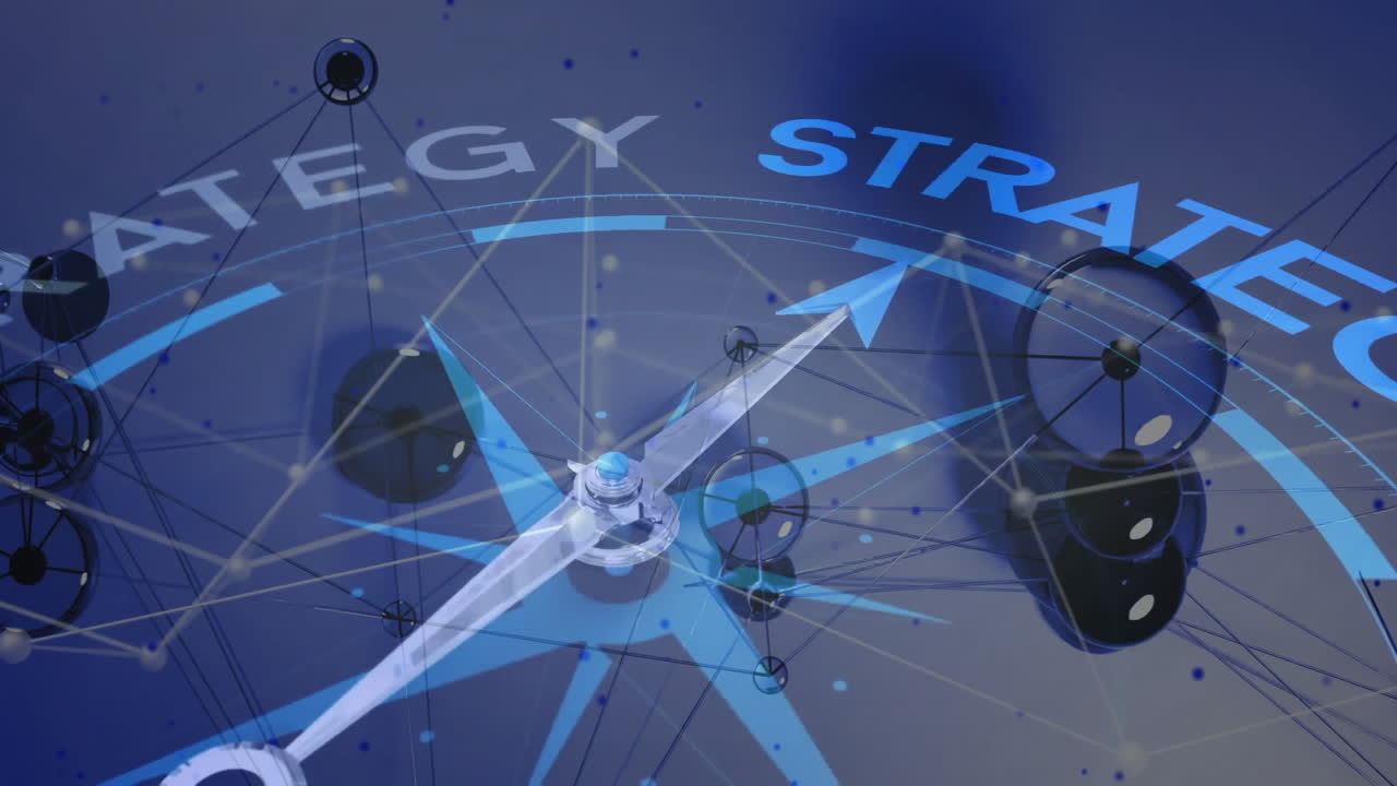 연결 네트워크를 통해 나침반 및 전략 텍스트의 애니메이션