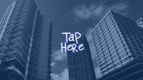 animación de toque aquí texto con líneas sobre el paisaje urbano moderno