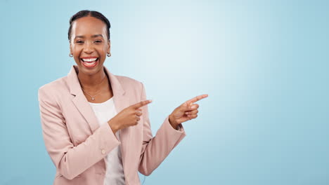 Corporate-black-woman,-pointing-at-information