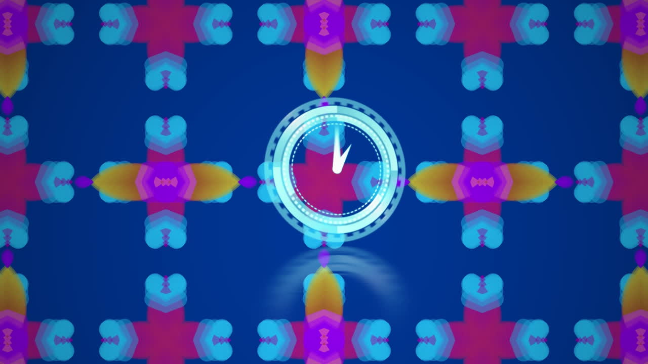 animación de reloj en movimiento sobre formas coloridas