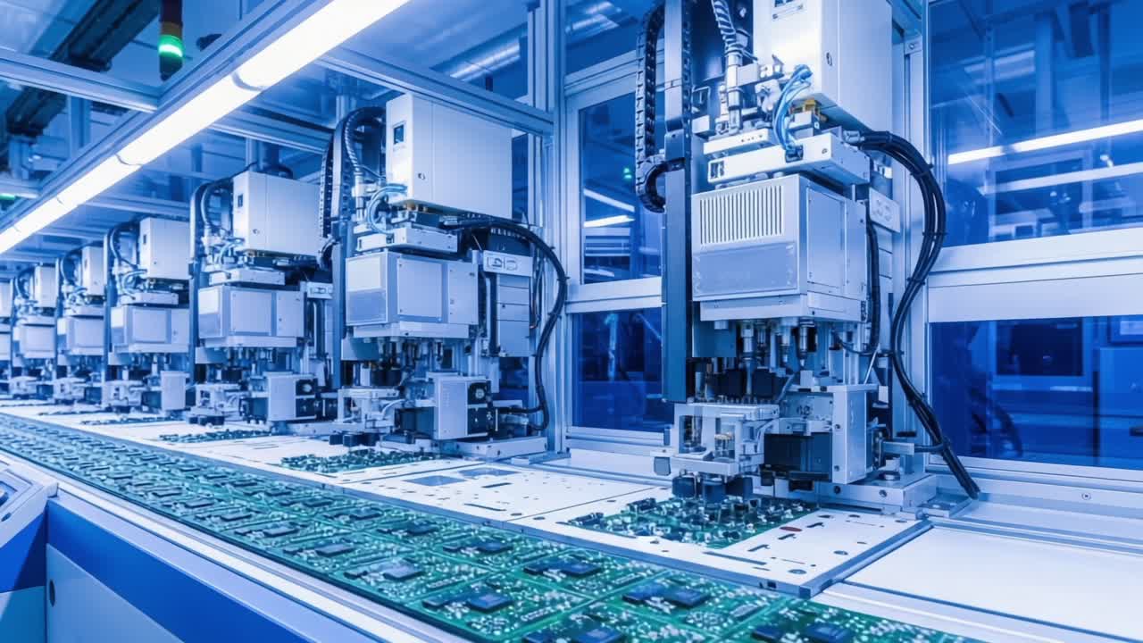 Advanced Automated Manufacturing Process of Electronic Circuit Boards in a High-Tech Production Facility with Precision Machinery
