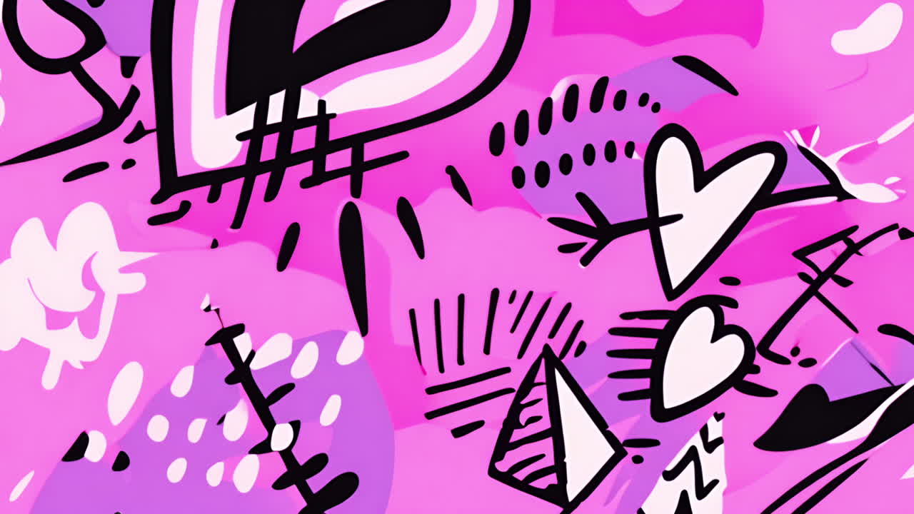 formas abstractas y animación de corazones sobre fondo rosado