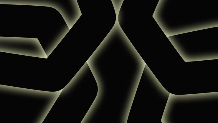 Glowing hexagon shapes and noise on black background with text