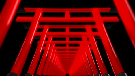 red torii gates in japan, traditional japanese animation, loop,