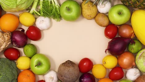 healthy fruits and vegetables  frame with copy space. stop motion