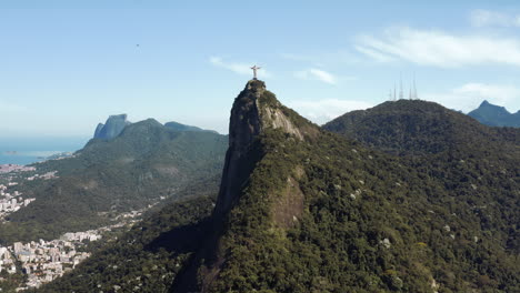 helicopter flying around christ the redeemer statue on the corcovado hill in rio de janeiro