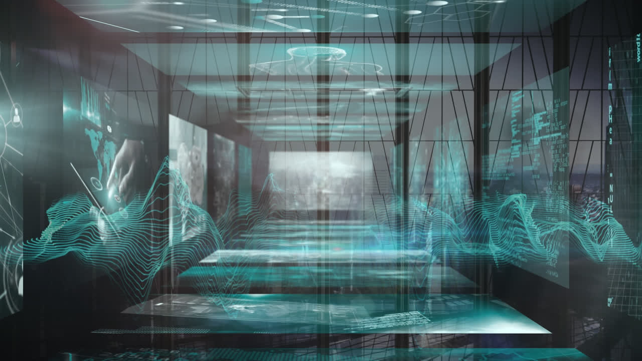 걸어다니는 사업가들 위에서 금융 데이터 처리의 애니메이션