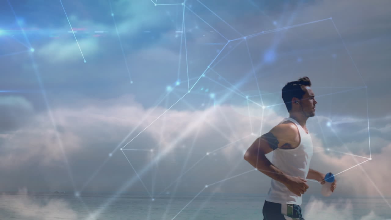 animación de la red de conexiones y procesamiento de datos sobre el hombre corriendo