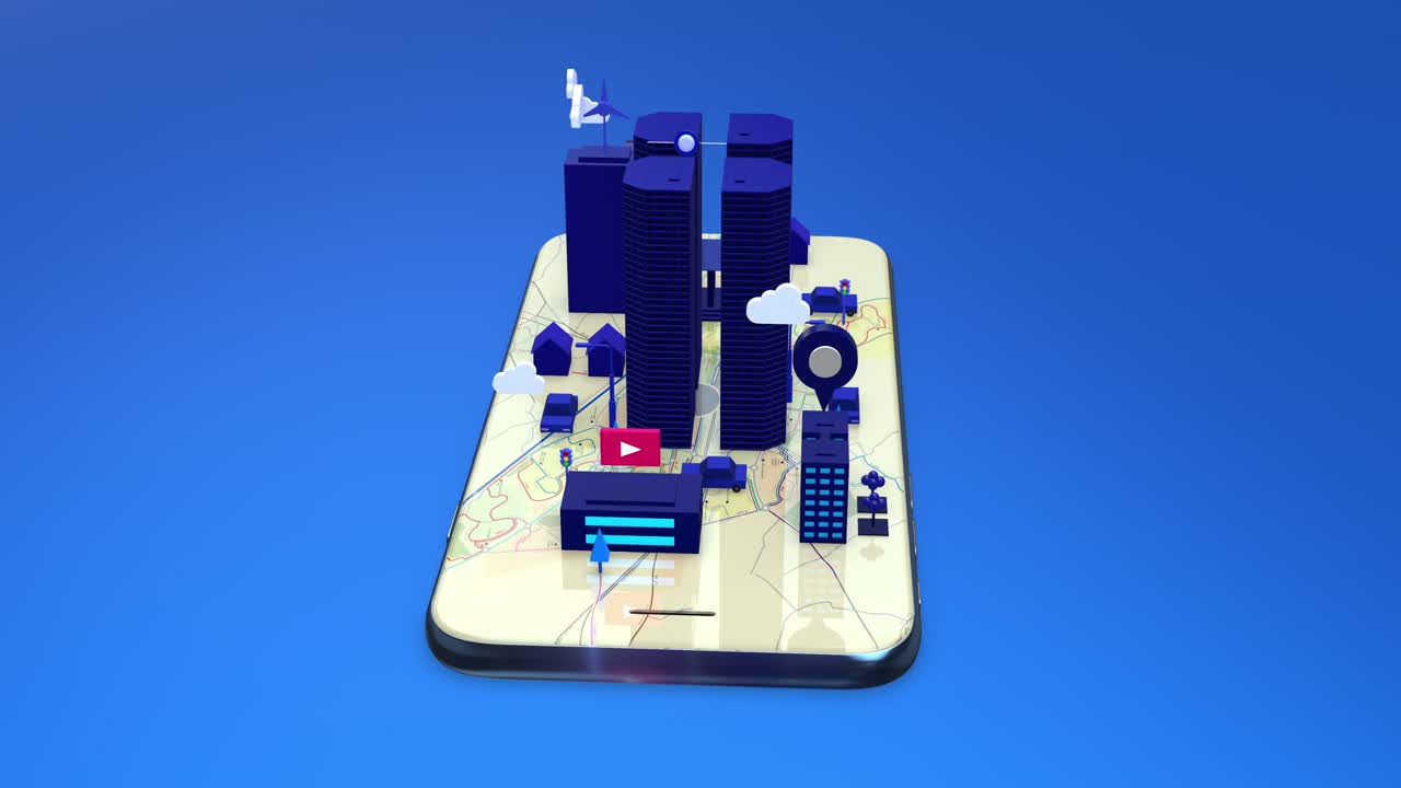 카 이소메트릭 3d 스마트 시티 컨셉: 스마트 태블릿에서 미래의 삶